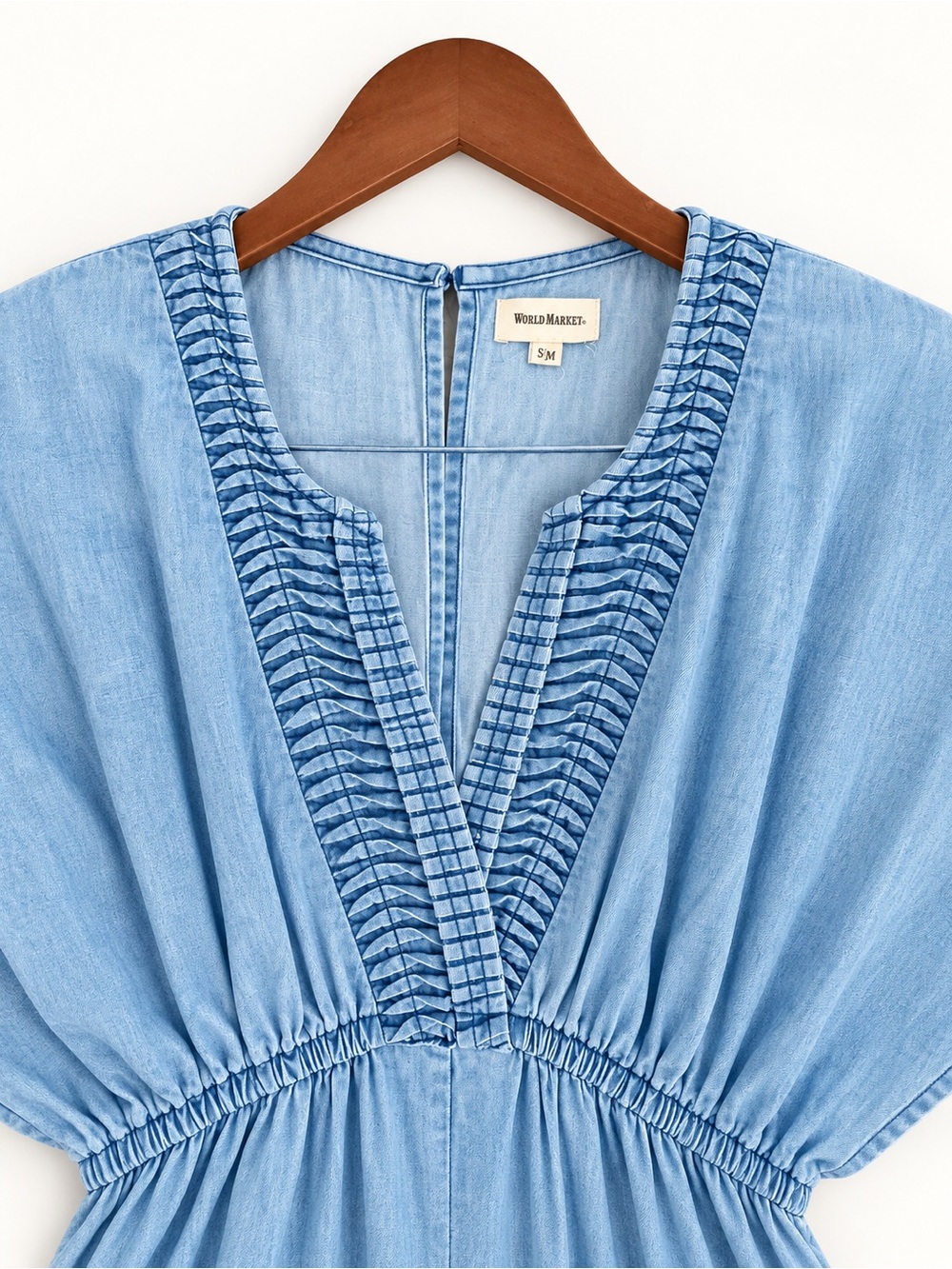 Cost Plus World Market Light Blue Chambray V-Neck Tunic with Pintuck Trim